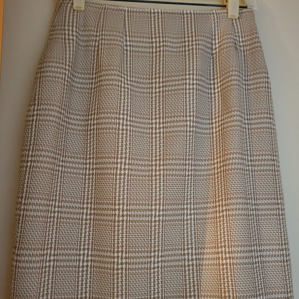 Cione Beige Camel Winter White Houndstooth Skirt VTG Fully Lined Size 10